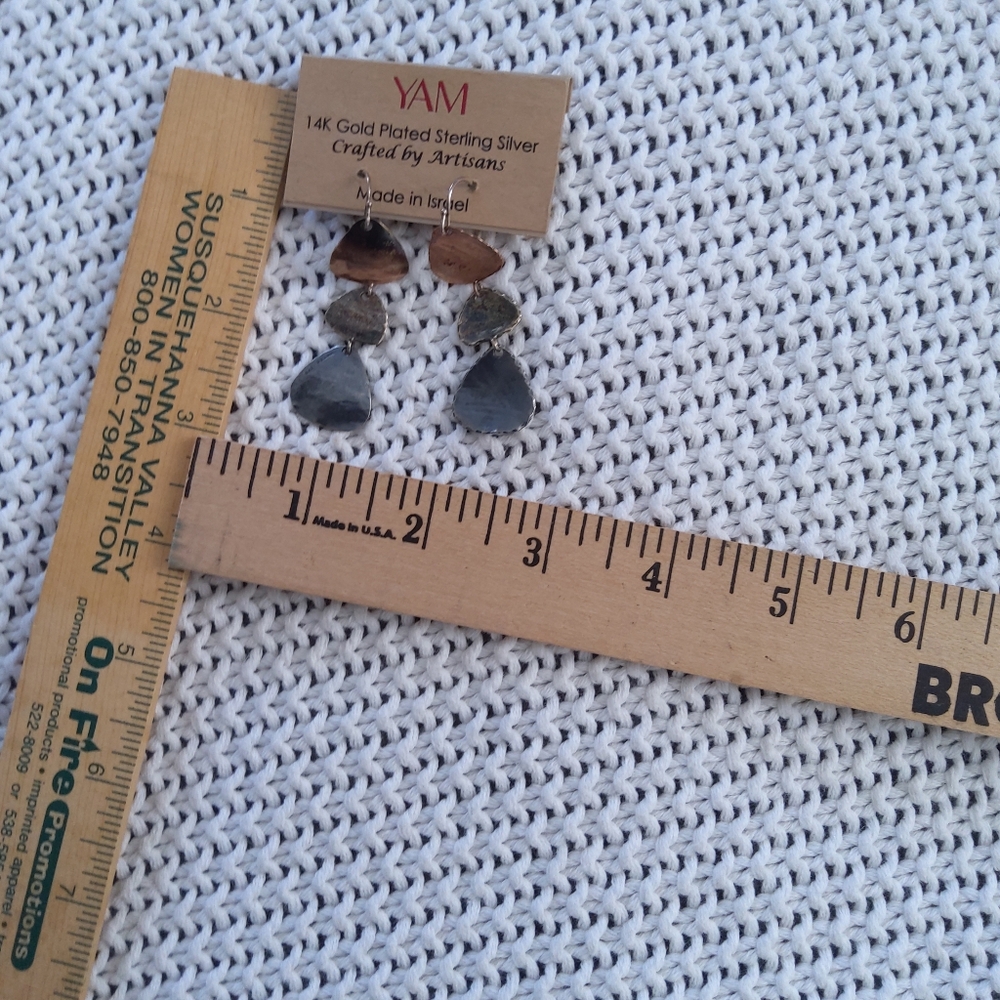 YAM made In Israel Sterling Silver Gold Plated Earrings